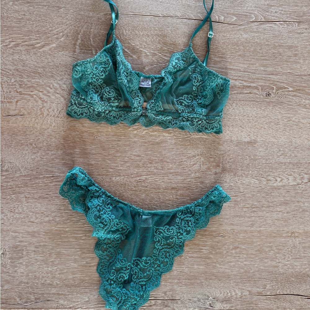 Only hearts Elegant so fine Lace Bralette and Panty Set - Teal turquoise